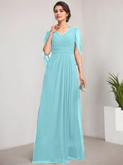 A-line V-Neck Floor-Length Chiffon Mother of the Bride Dress With Pleated