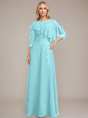 A-line Scoop Illusion Floor-Length Chiffon Lace Mother of the Bride Dress With Ruffle Sequins Beading