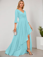A-line V-Neck Floor-Length Chiffon Mother of the Bride Dress With Cascading Ruffles