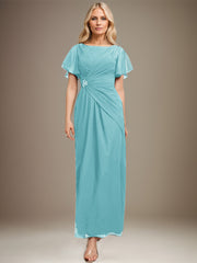 A-line Scoop Ankle-Length Chiffon Mother of the Bride Dress With Beading Pleated
