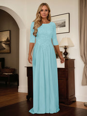 A-Line Scoop Floor-Length Chiffon Mother of the Bride Dress