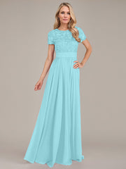 A-Line Scoop Floor-Length Chiffon Mother of the Bride Dress