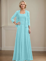 A-Line Square Neckline Chiffon Mother Of The Bride Dresses With Lace