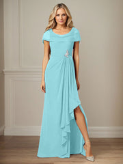 Dark Navy A-Line Side Slit Chiffon Dress Mother of the Bride Dress