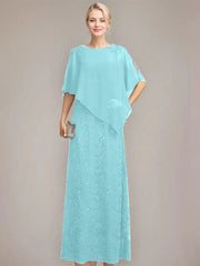 Sheath/Column Scoop Floor-Length Chiffon Lace Mother of the Bride Dress With Sequins Beading