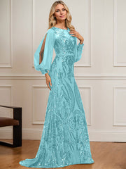 Trumpet/Mermaid Boat Neck Illusion Sweep Train Chiffon Sequin Evening Dress