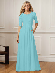 A-Line Square Neck Floor-Length Chiffon Mother of the Bride Dress