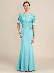 Grey Blue Mermaid Floor Length Chiffon Mother of Bride Dress With Appliques