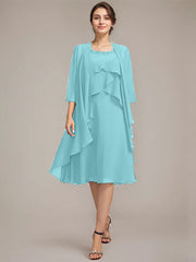 A-line Scoop Knee-Length Chiffon Mother of the Bride Dress With Beading