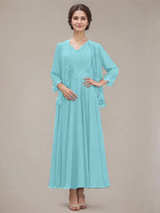 A-line V-Neck Ankle-Length Chiffon Mother of the Bride Dress With Sequins Appliques Lace Beading
