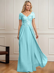 A-line V-Neck Floor-Length Chiffon Lace Mother of the Bride Dress