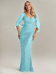 Mermaid V-Neck Floor-Length Chiffon Mother of the Bride Dress