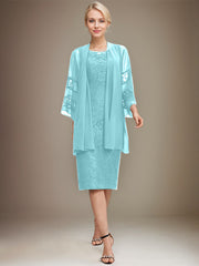 Sheath/Column Scoop Knee-Length Lace Mother of the Bride Dress With Sequins Beading