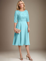 A-line Scoop Knee-Length Lace Chiffon Mother of the Bride Dress