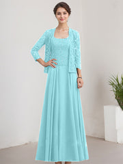 A-line Square Floor-Length Lace Chiffon Mother of the Bride Dress With Sequins