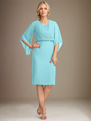 Sheath/Column V-Neck Knee-Length Lace Chiffon Mother of the Bride Dress With Sequins