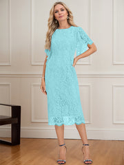 Sheath/Column Scoop Knee-Length Lace Mother of the Bride Dress