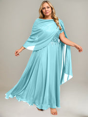 A-line V-Neck Illusion Ankle-Length Lace Chiffon Mother of the Bride Dress With Sequins