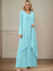 Elegant V-Neck Long Sleeves Floor-Length Mother Of The Bride Dresses WithWrap