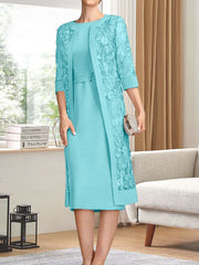 Sheath/Column Scoop Knee-Length Chiffon Mother of the Bride Dress With Pleated Sequins