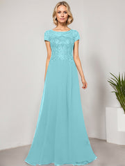 A-line Scoop Illusion Floor-Length Lace Chiffon Evening Dress With Sequins