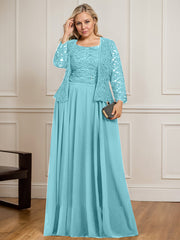 A-line Square Floor-Length Lace Chiffon Mother of the Bride Dress With Sequins