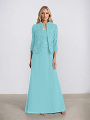 Sheath/Column Square Neck Floor-Length Chiffon Mother of the Bride Dress