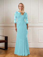 A-Line Floor-Length Scoop Chiffon Mother of Bride Dress