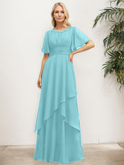A-line Scoop Floor-Length Chiffon Mother of the Bride Dress With Pleated Sequins Beading