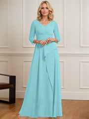 A-line V-Neck Floor-Length Chiffon Mother of the Bride Dress With Pleated Beading