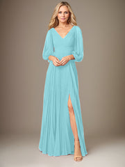 A-Line V-Neck Floor-Length Chiffon Mother of the Bride Dress