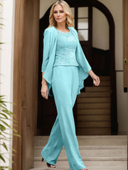 Jumpsuit/Pantsuit Scoop Neck Chiffon Mother Of The Bride Dresses With Lace