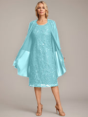A-line Scoop Knee-Length Lace Mother of the Bride Dress With Sequins