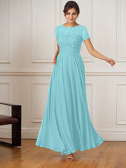 A-Line Boat-Neck Floor-Length Sequins Chiffon Mother of the Bride Dress