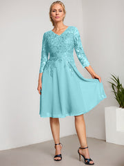 A-line V-Neck Knee-Length Lace Chiffon Mother of the Bride Dress With Sequins