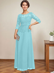 A-line Scoop Illusion Ankle-Length Chiffon Lace Mother of the Bride Dress With Rhinestone Beading