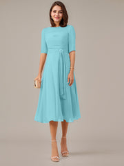 A-Line Boat-neck Pleated Chiffon Mother of the Bride Dress