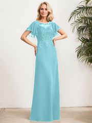 A-line Scoop Illusion Floor-Length Lace Chiffon Mother of the Bride Dress With Sequins