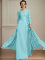 A-line V-Neck Floor-Length Lace Chiffon Mother of the Bride Dress With Sequins