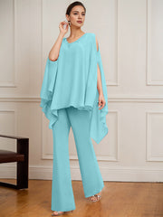 Separates Jumpsuit/Pantsuit V-Neck Floor-Length Chiffon Mother of the Bride Dress With Beading
