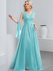 A-Line V-Neck Sleeveless Chiffon Mother Of The Bride Dresses With Lace
