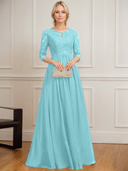 A-line Scoop Floor-Length Lace Chiffon Mother of the Bride Dress With Crystal Brooch Sequins