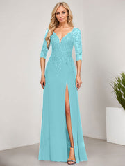 Sheath/Column V-Neck Floor-Length Lace Chiffon Mother of the Bride Dress With Sequins