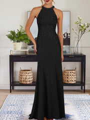 Dusty Blue Sheath Halter Long Mother of Bride Dress With Appliques