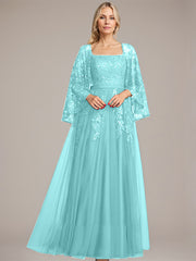 A-line Square Floor-Length Tulle Lace Sequin Mother of the Bride Dress