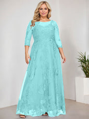 A-line Scoop Illusion Floor-Length Tulle Lace Mother of the Bride Dress With Sequins