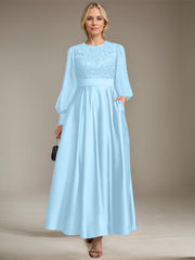 A-line Scoop Ankle-Length Lace Satin Chiffon Mother of the Bride Dress With Sequins