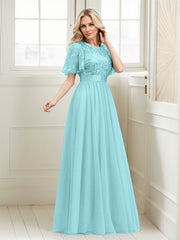 A-Line Short Sleeve Embroidery Mother Of The Bride Dress