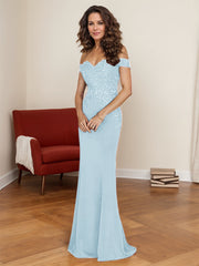 Off-The-Shoulder Elegant Elastic Satin Mother Of The Bride Dresses With Beaded Embroidery