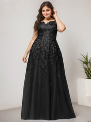 A-line Off the Shoulder Illusion Floor-Length Tulle Lace Evening Dress